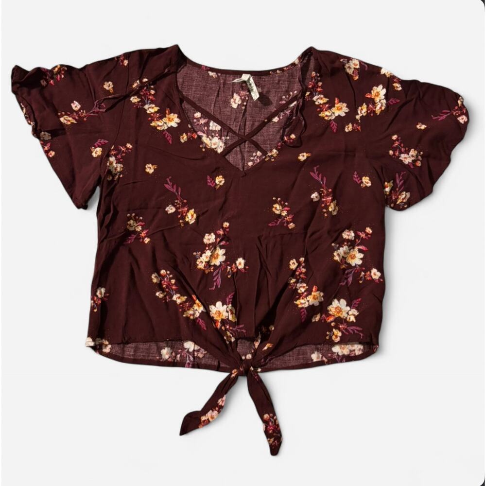 Mudd Floral Tie-Front Blouse - Size S